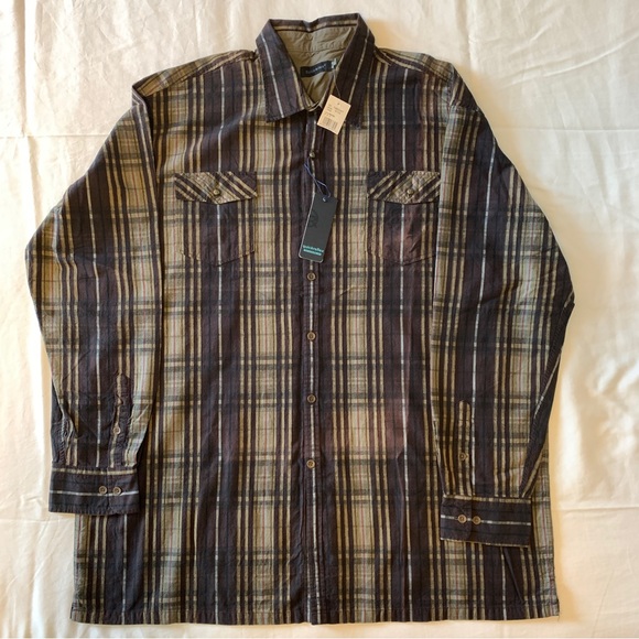 Quick Reflex Brown Plaid Mens Dress Shirt 3XT - Picture 10 of 13